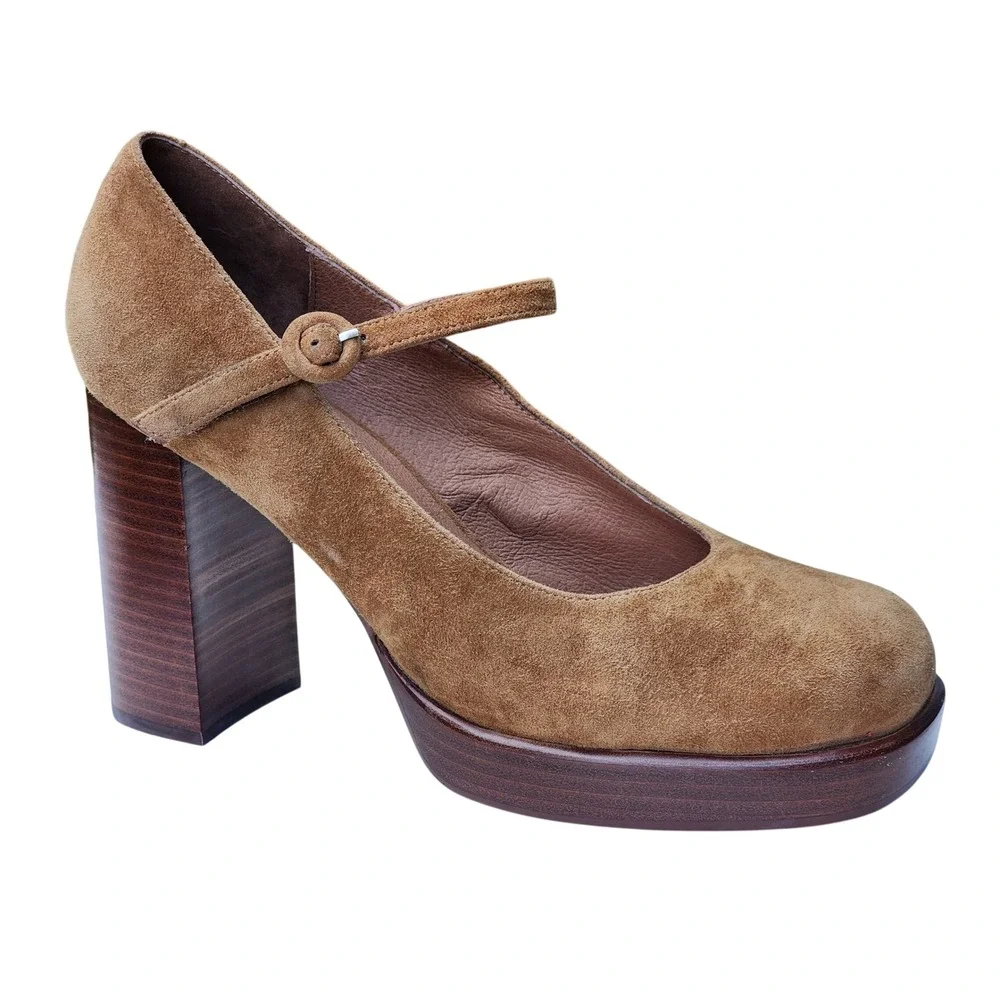 Jeffrey Campbell Tan Suede Mary Ann Heels Mary Jane Platform Pumps  Brown 9.5